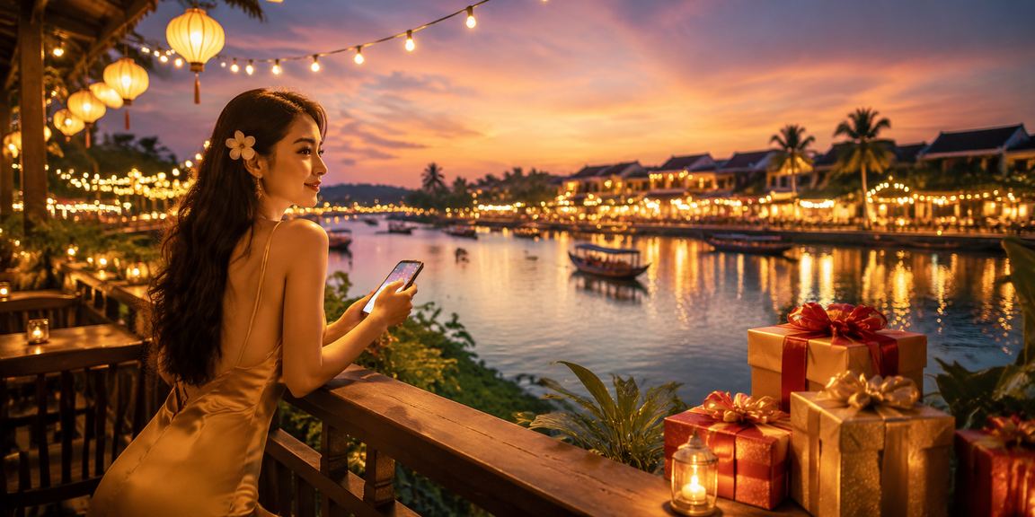 Người dùng tại Hội An dùng điện thoại truy cập nền tảng casino trực tuyến bên tách cà phê