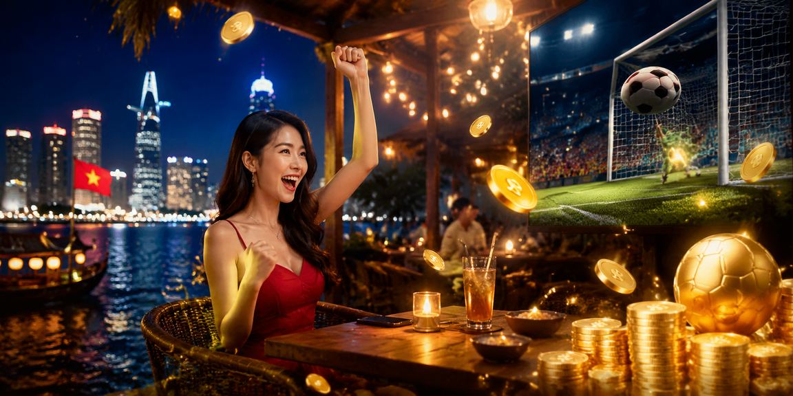Người dùng Sài Gòn kiểm tra ưu đãi tiền thưởng trên điện thoại bên ly cà phê sáng